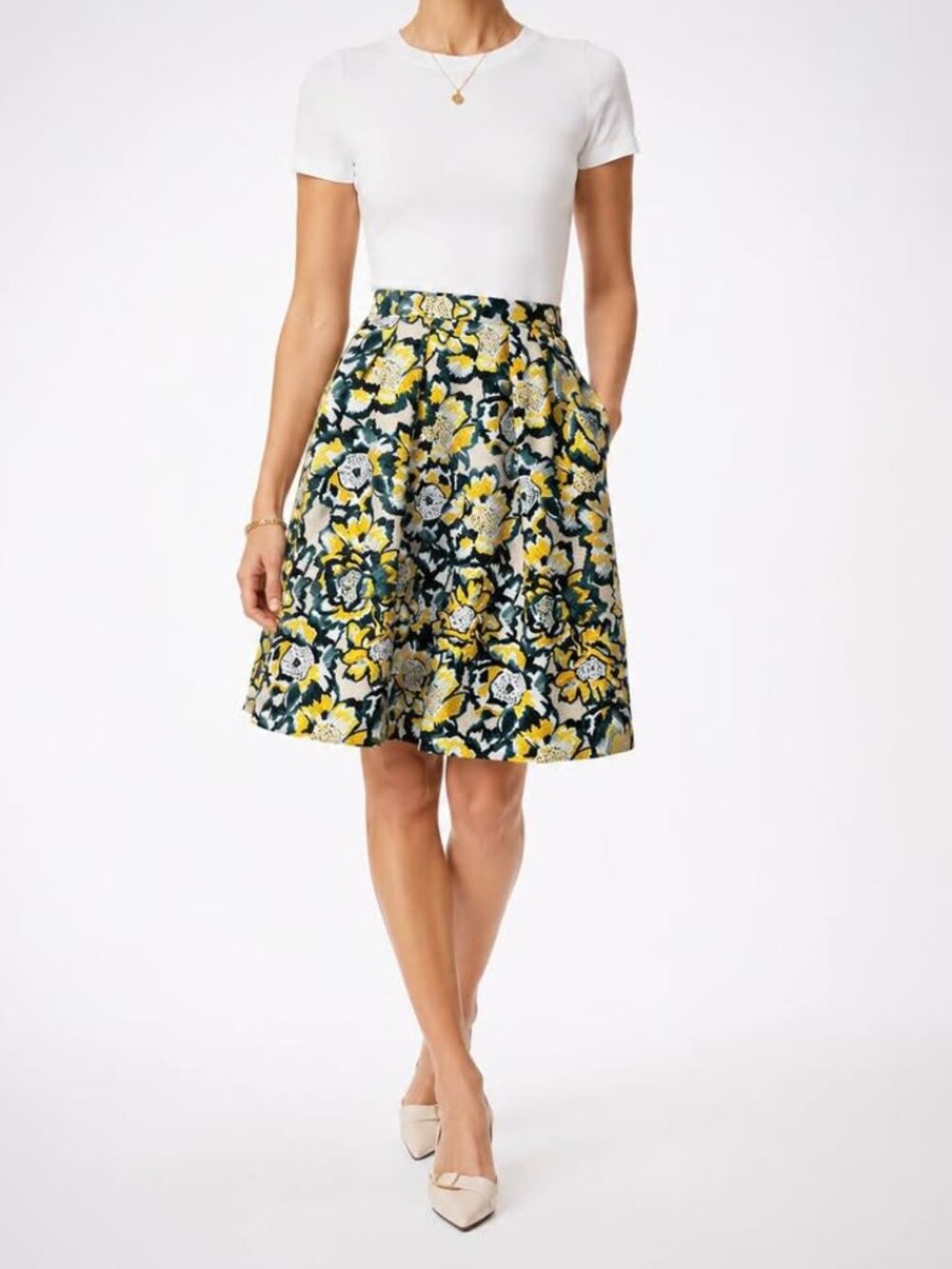 H&M Pleated Vibrant Floral Structured Fit & Flare Corpcore Fun Skirt [size 6]